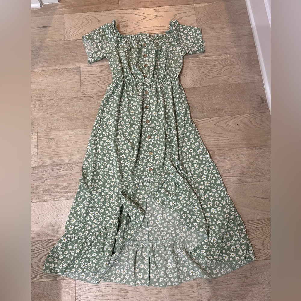 CUPSHE Women Maxi Off Shoulder Ditsy Floral Print Short Sleeve A-Line Dress (L)